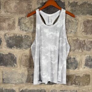 Athleta 2X Tank Top White Gray Cloud Print Racerback‎ Athletic Workout